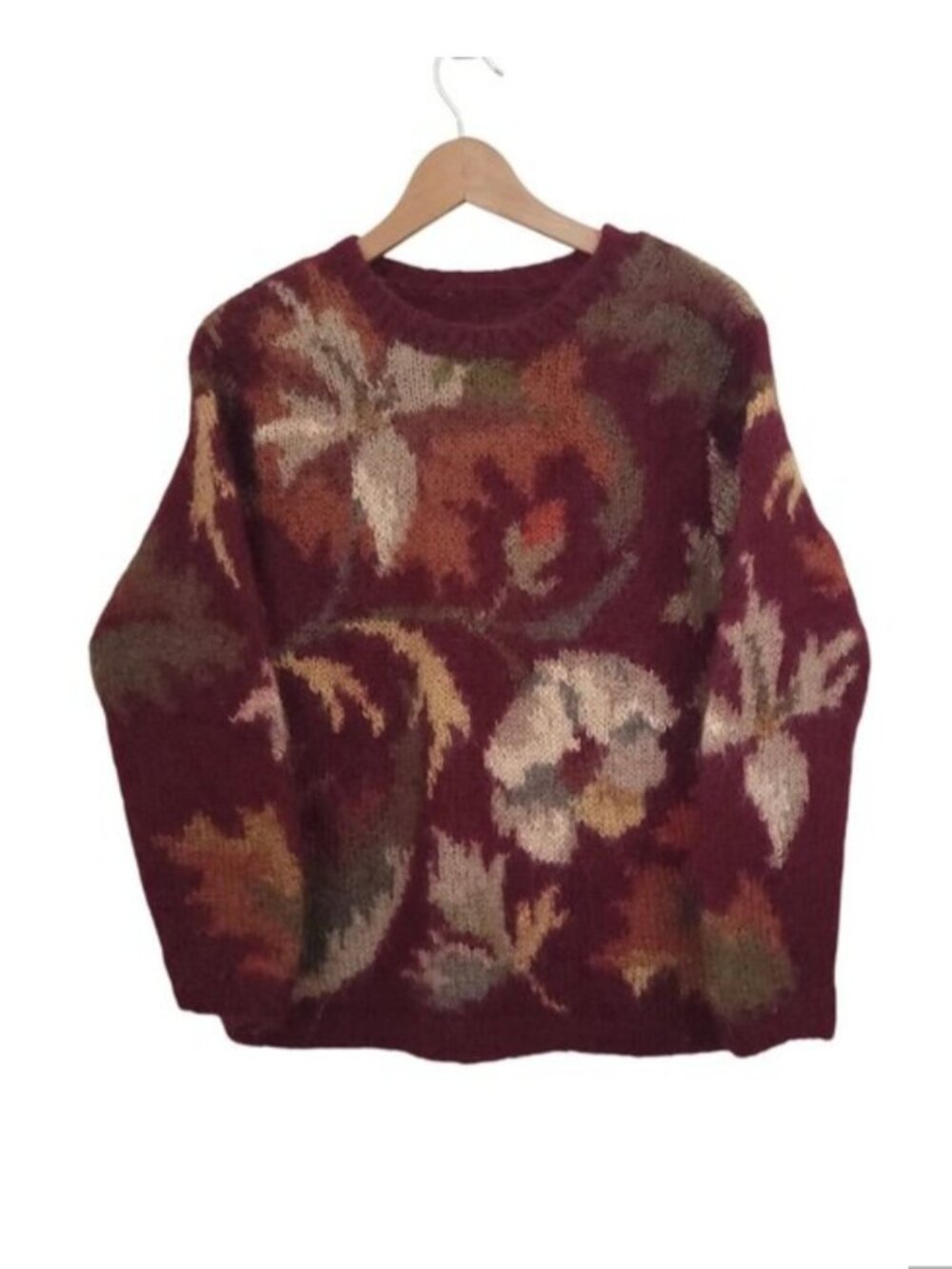 Vintage Talbots Maroon Floral Pullover Sweater Mohair Blend